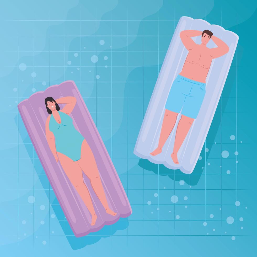 couple floating on the pool vector