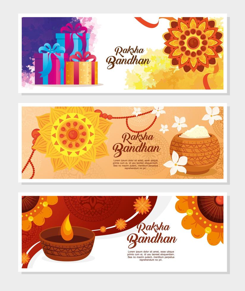 Set of greeting cards for Raksha Bandhan celebration vector