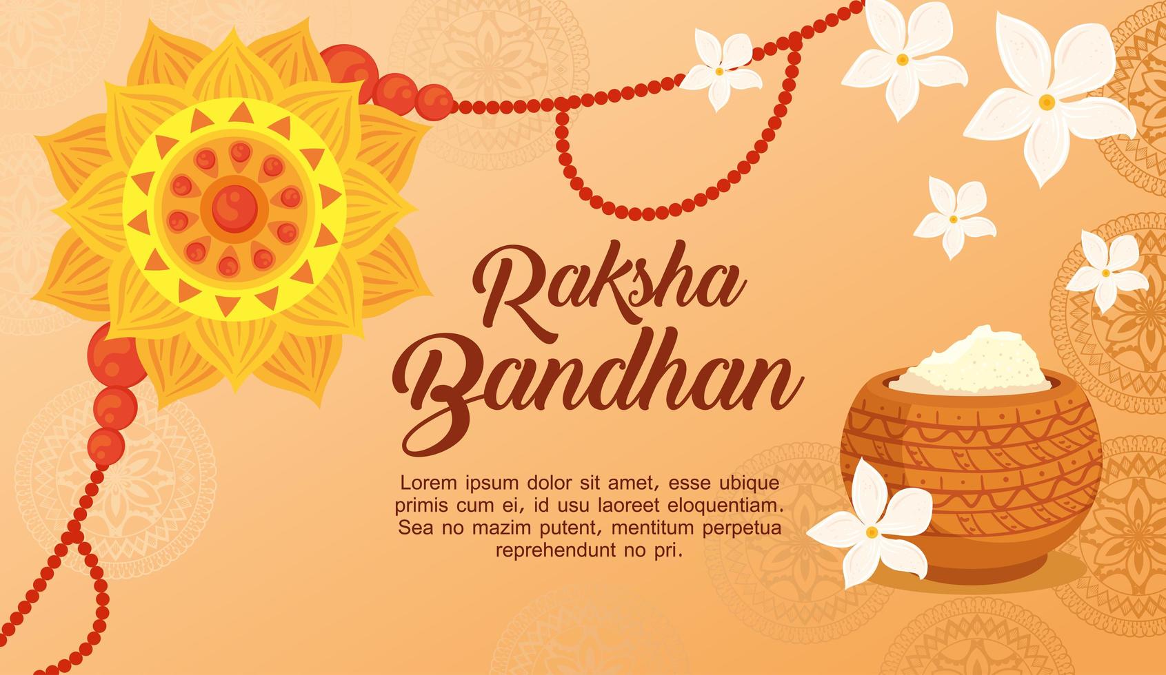 greeting card with decorative rakhi for raksha bandhan and powder vector