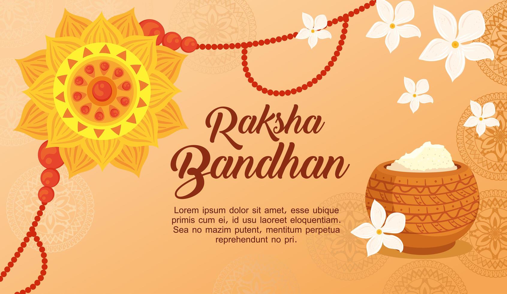 Tarjeta de felicitación con rakhi decorativo para raksha bandhan y polvo. vector