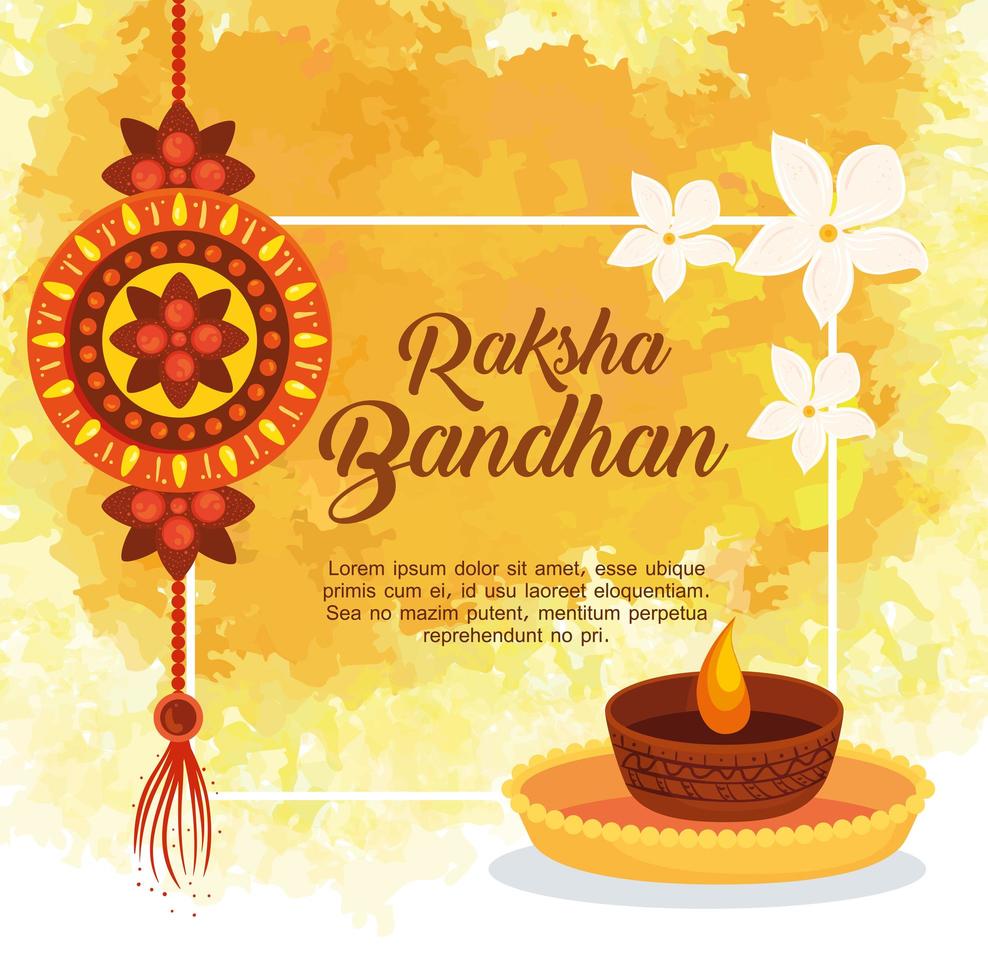 tarjeta de felicitación con rakhi decorativo para raksha bandhan y vela vector