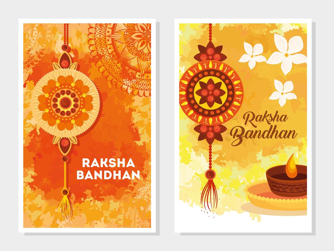 conjunto de tarjetas de felicitación para la celebración de raksha bandhan vector