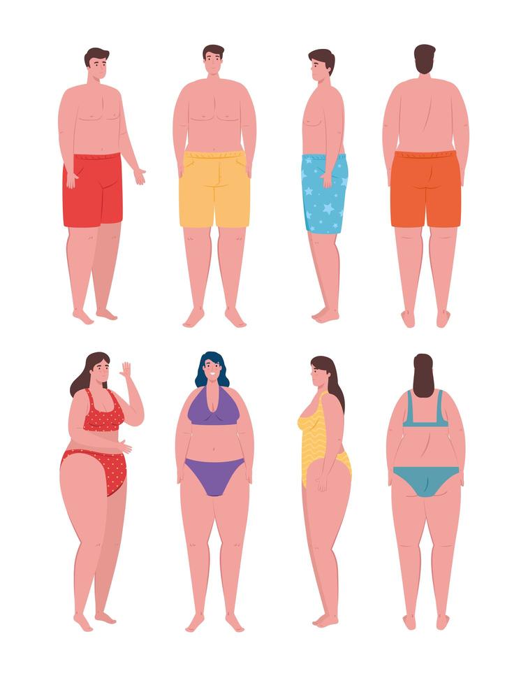 Set of young people on swimsuits vector