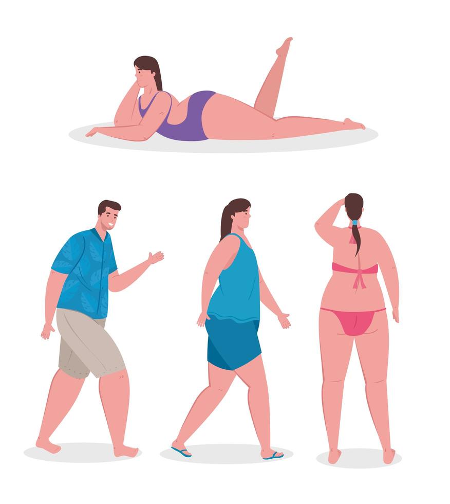 Happy young people in swimsuits vector
