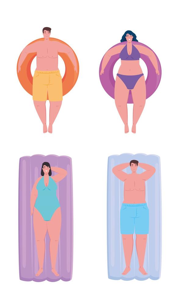 Set of young people on floats vector