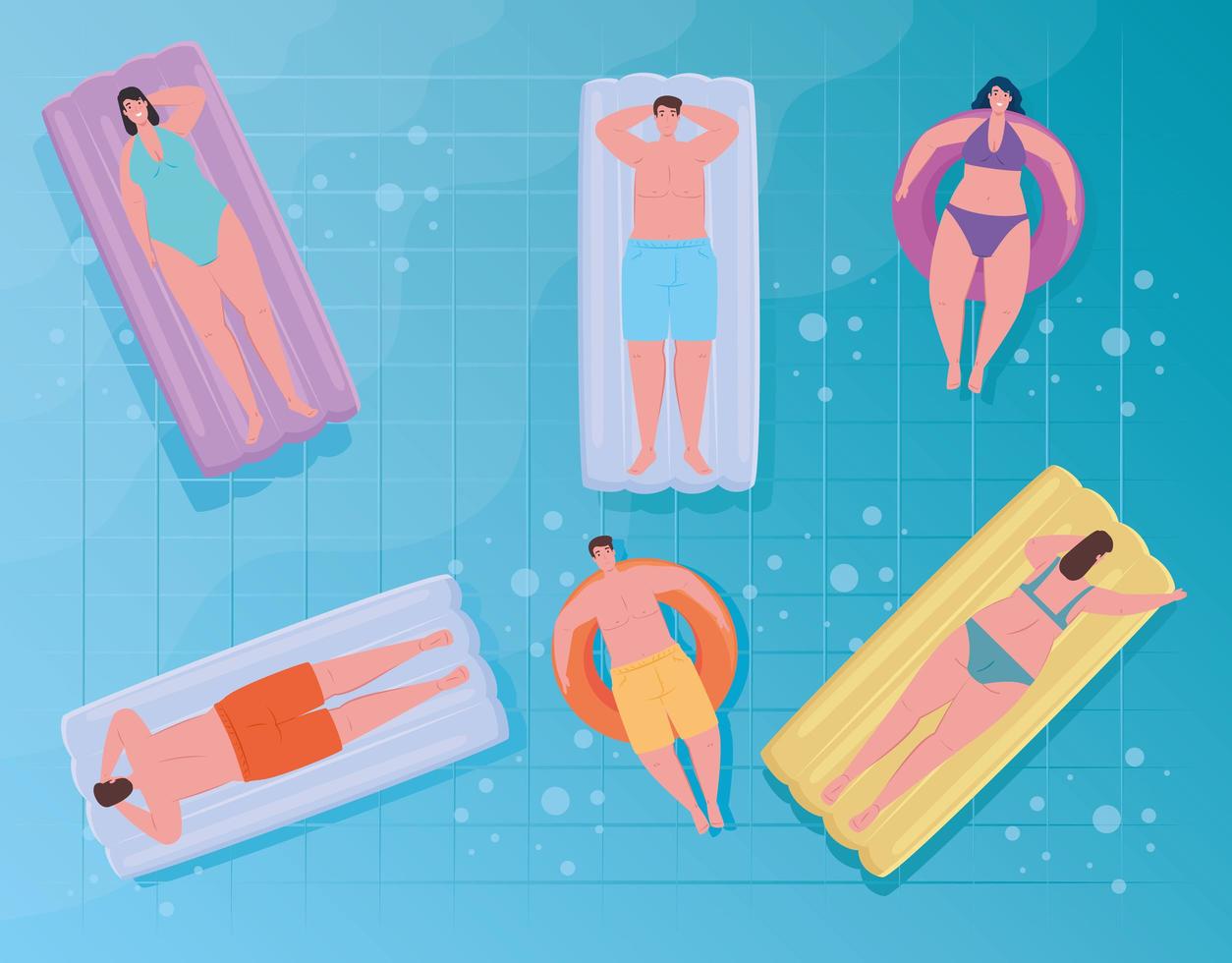 People floating on a pool vector