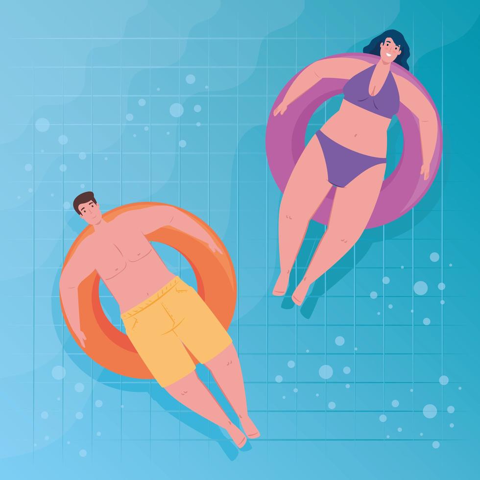 couple floating on the pool vector