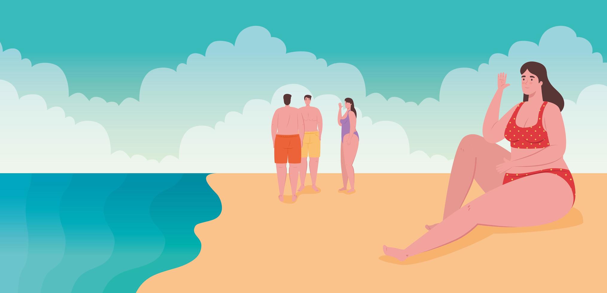 People hanging out at the beach, summer vacation season vector