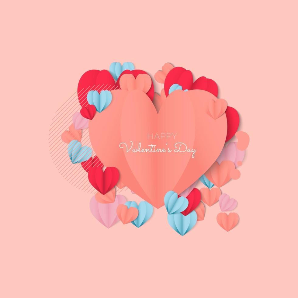 Valentines day banner post in papercut realistic style vector