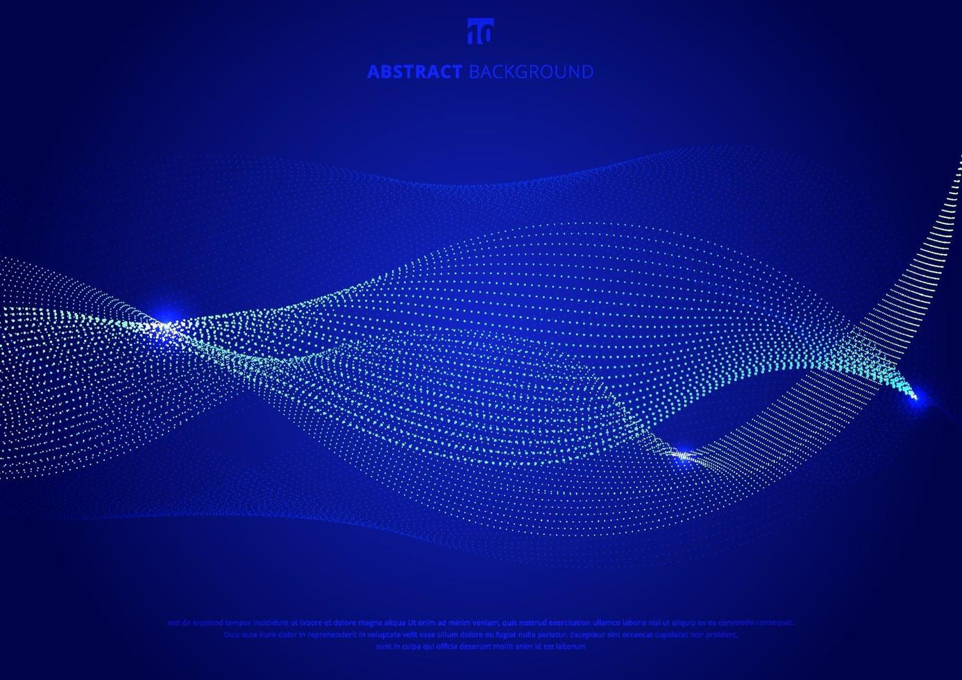 Abstract blue curve particles glowing on dark blue background technology style. vector