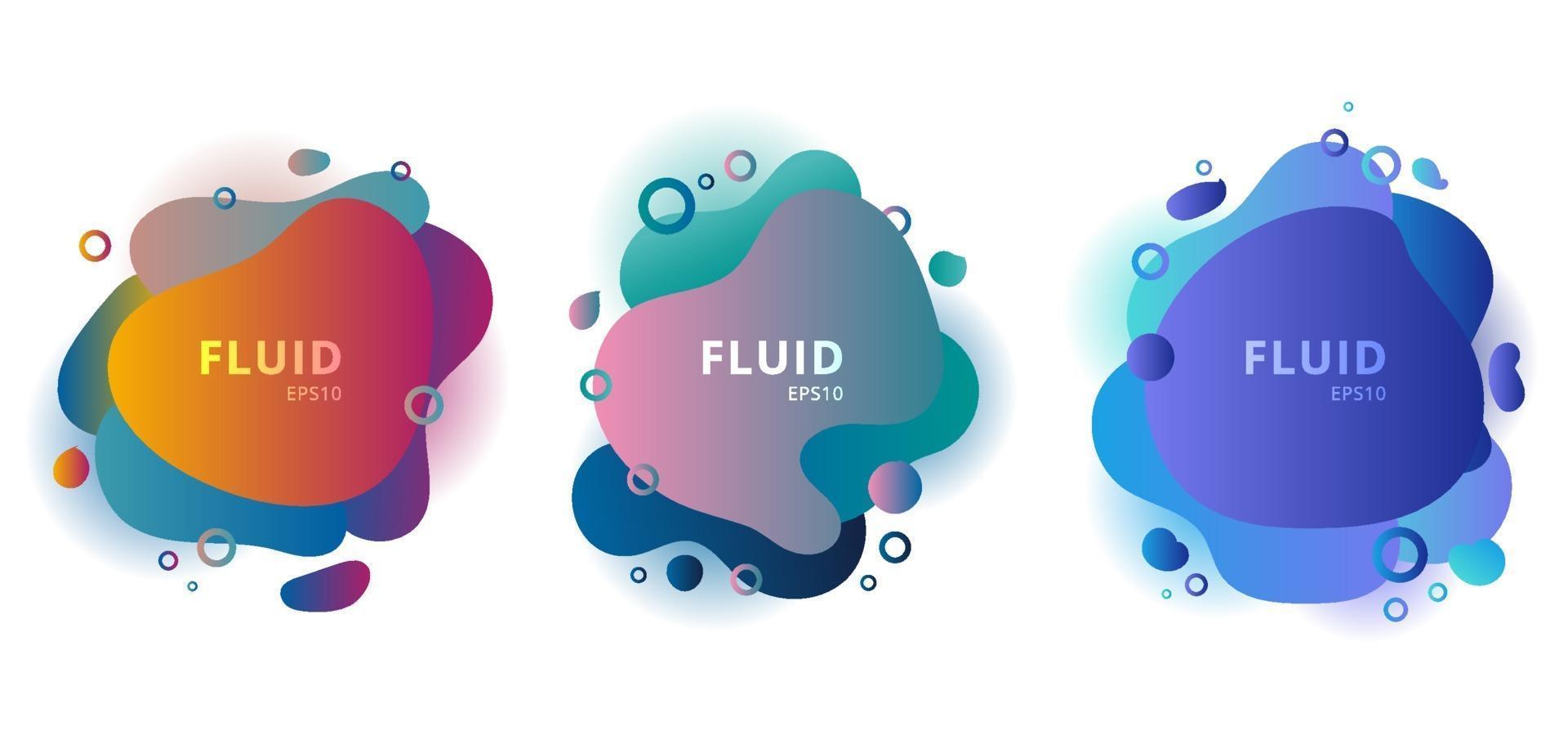 Conjunto de elementos gráficos de insignias de colores de formas fluidas modernas abstractas sobre fondo blanco. vector