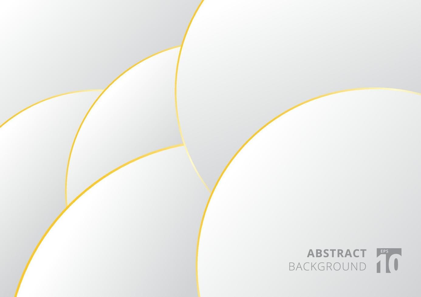 degradado abstracto blanco y gris con círculos de borde dorado superpuestos de fondo. vector