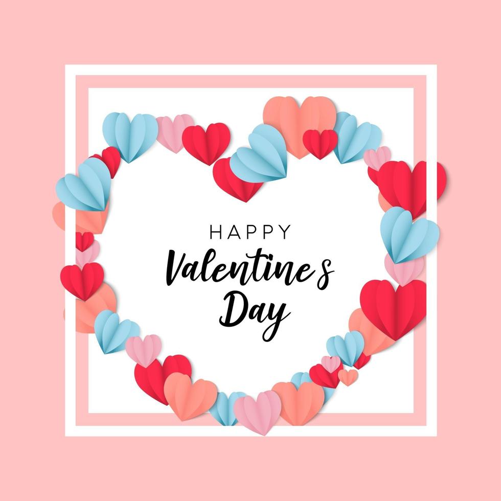 Happy valentines day greeting banner in papercut realistic style vector