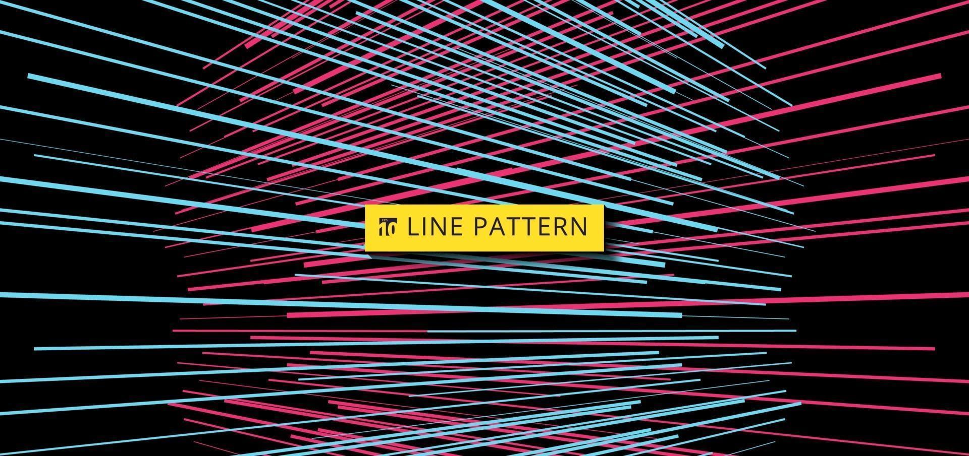 Resumen perspectiva de patrón de líneas de velocidad horizontal azul y rosa sobre fondo negro vector