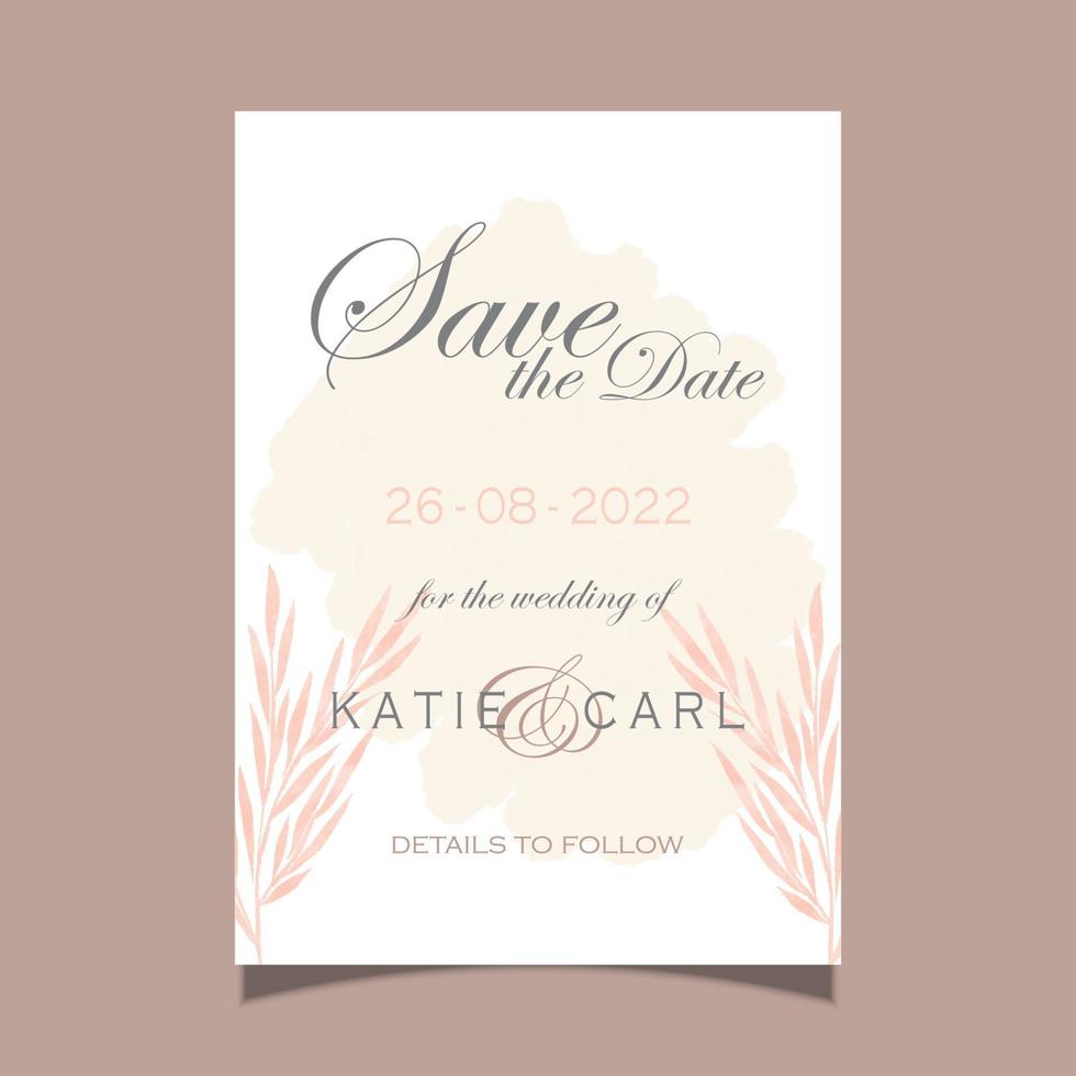 Elegant save the date invitation with hand painted watercolour design vector