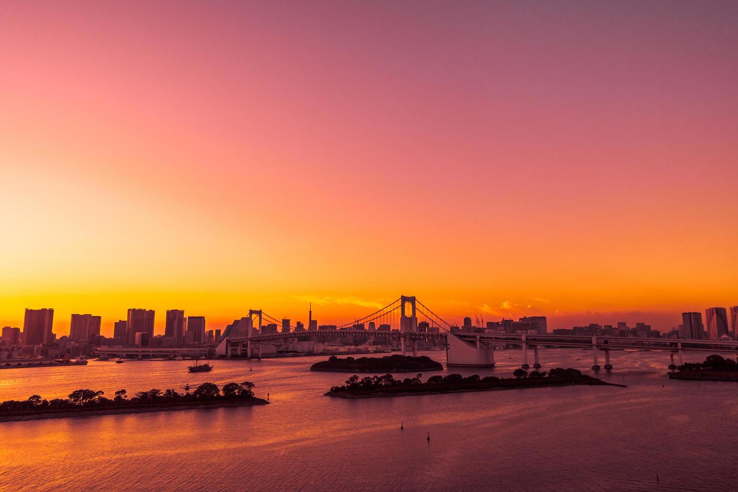 Cityscape of Tokyo city with the Rainbow bridge photo