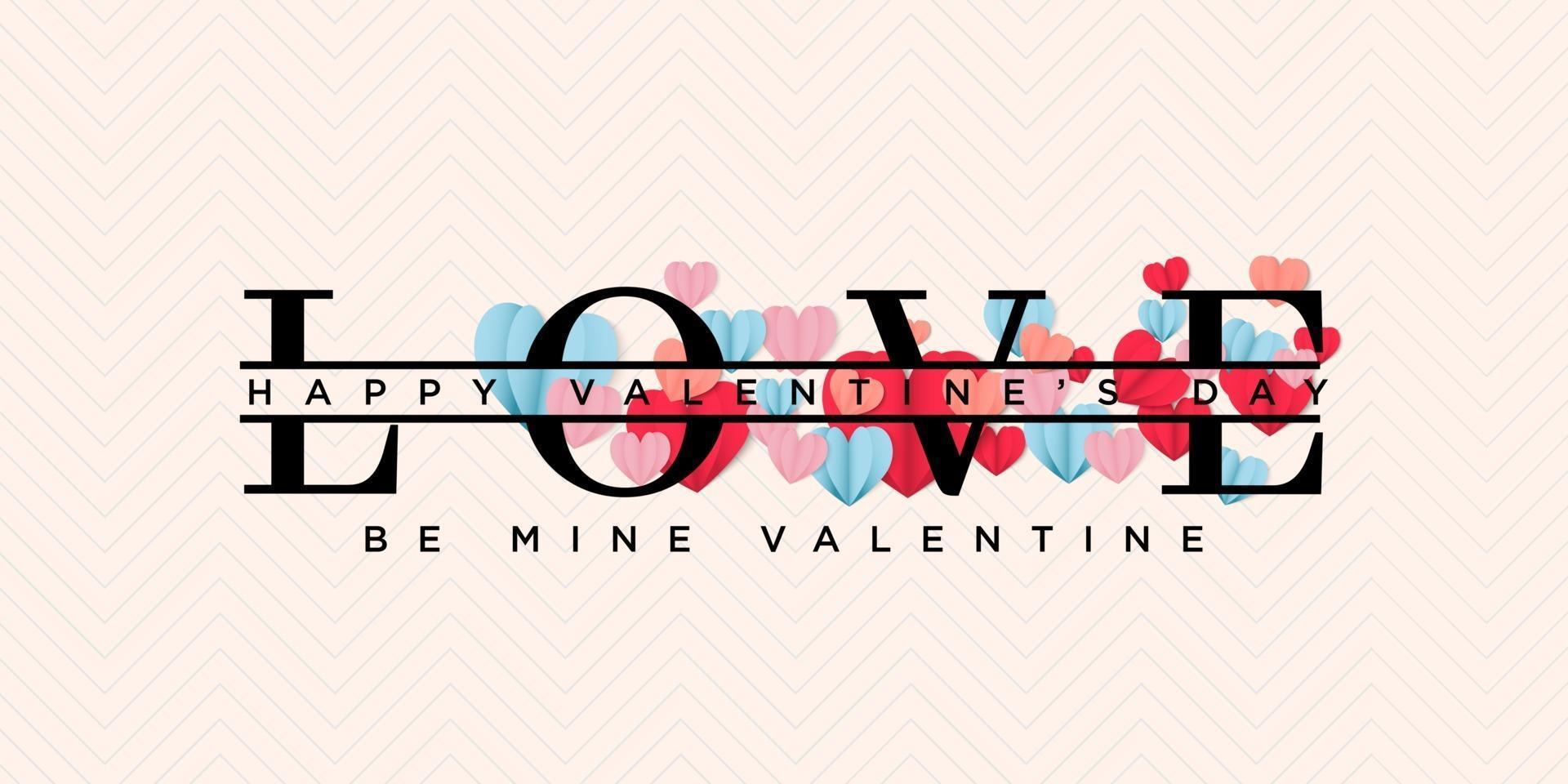 Be mine happy valentines day greeting post in papercut realistic style vector