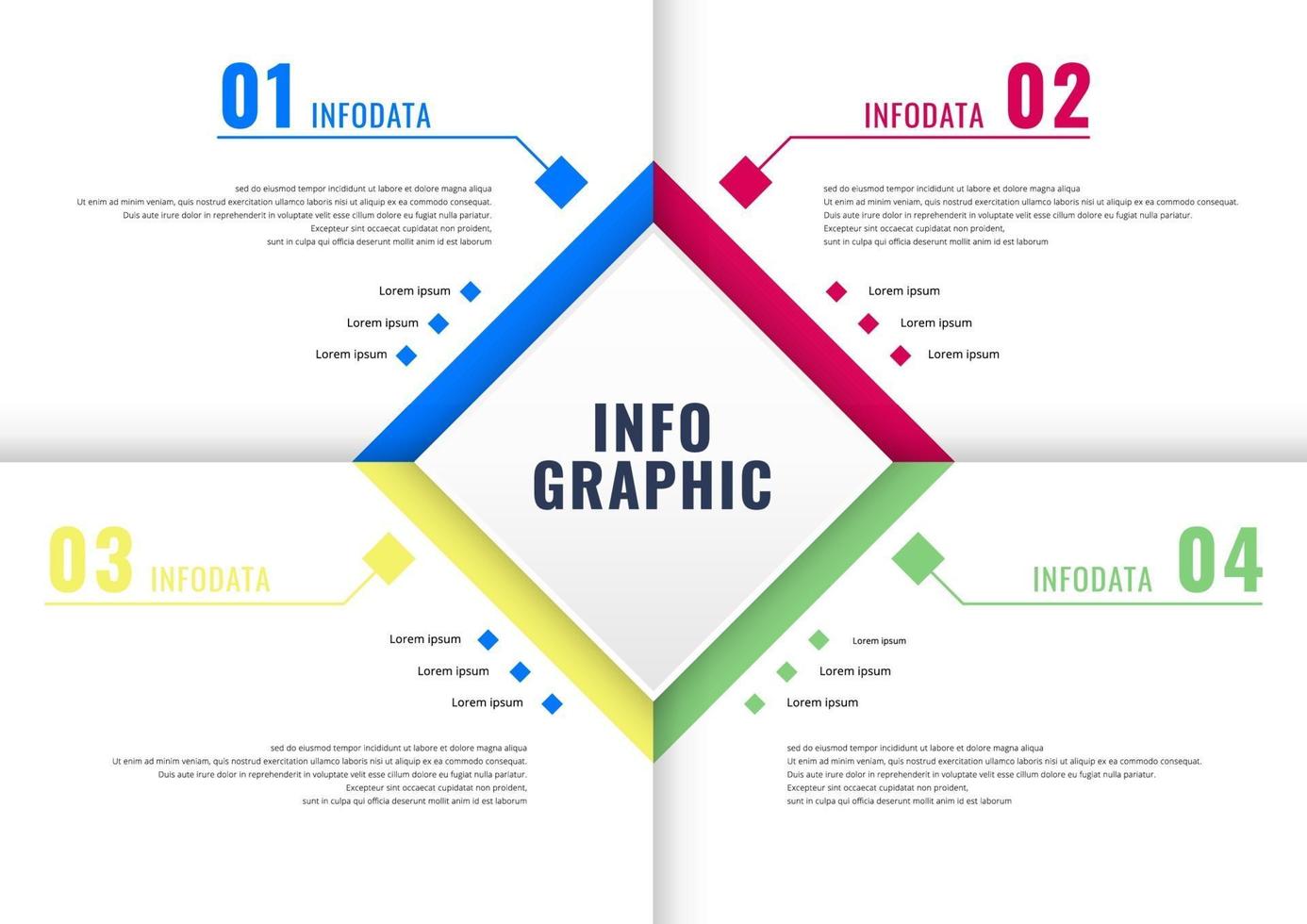 infografía marco cuadrado cuatro elementos sobre fondo blanco vector