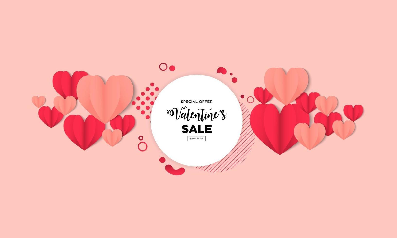 Calm happy valentines day greeting background in papercut realistic style vector