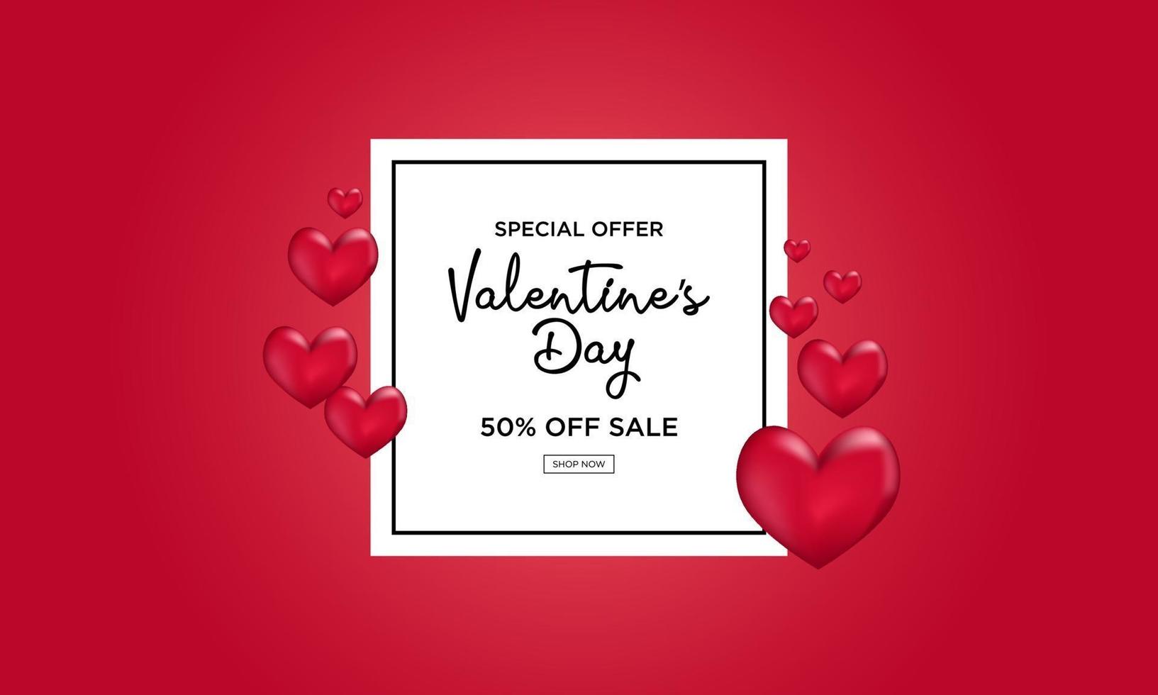 Red Valentines day banner background in realistic style vector