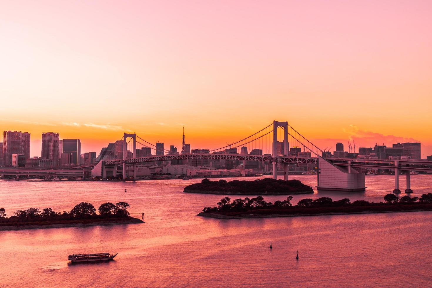 Cityscape of Tokyo city with the Rainbow bridge photo