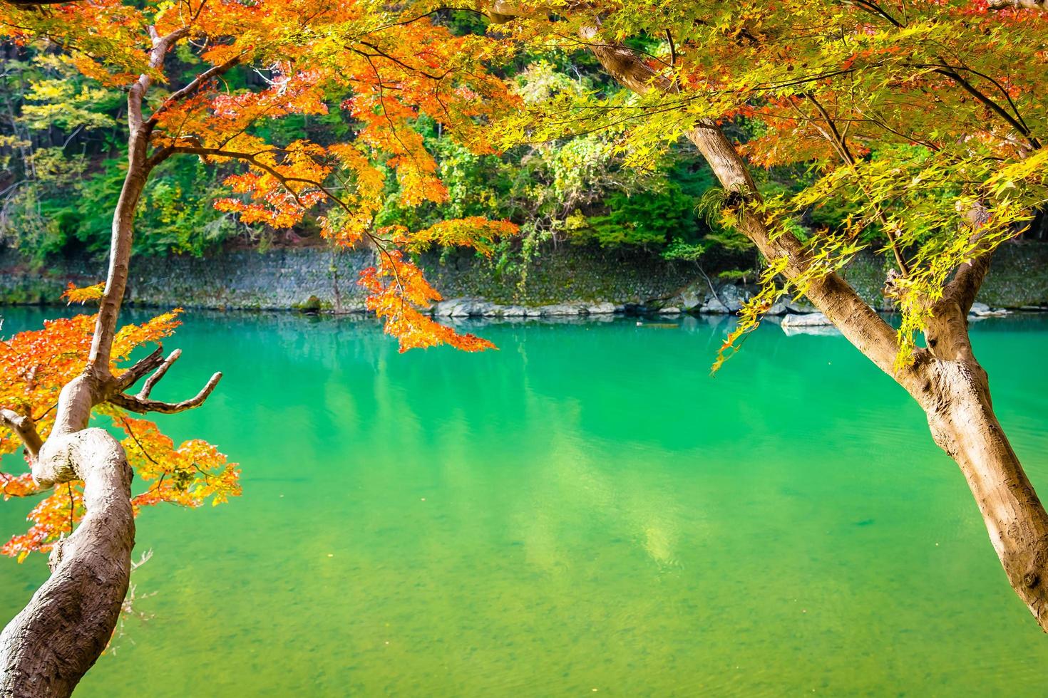 Beautiful Arashiyama river at Kyoto, Japan photo