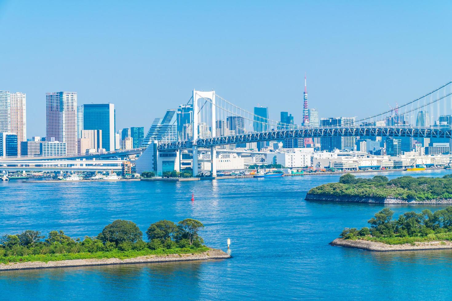 Cityscape of Tokyo city with the Rainbow bridge photo