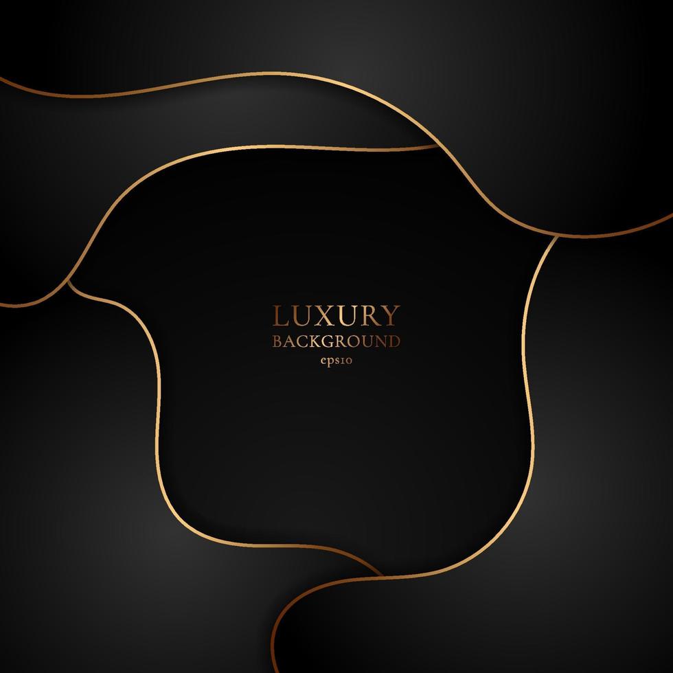 Abstract black and gold curved waves layer overlapping with shadow luxury style on dark background vector