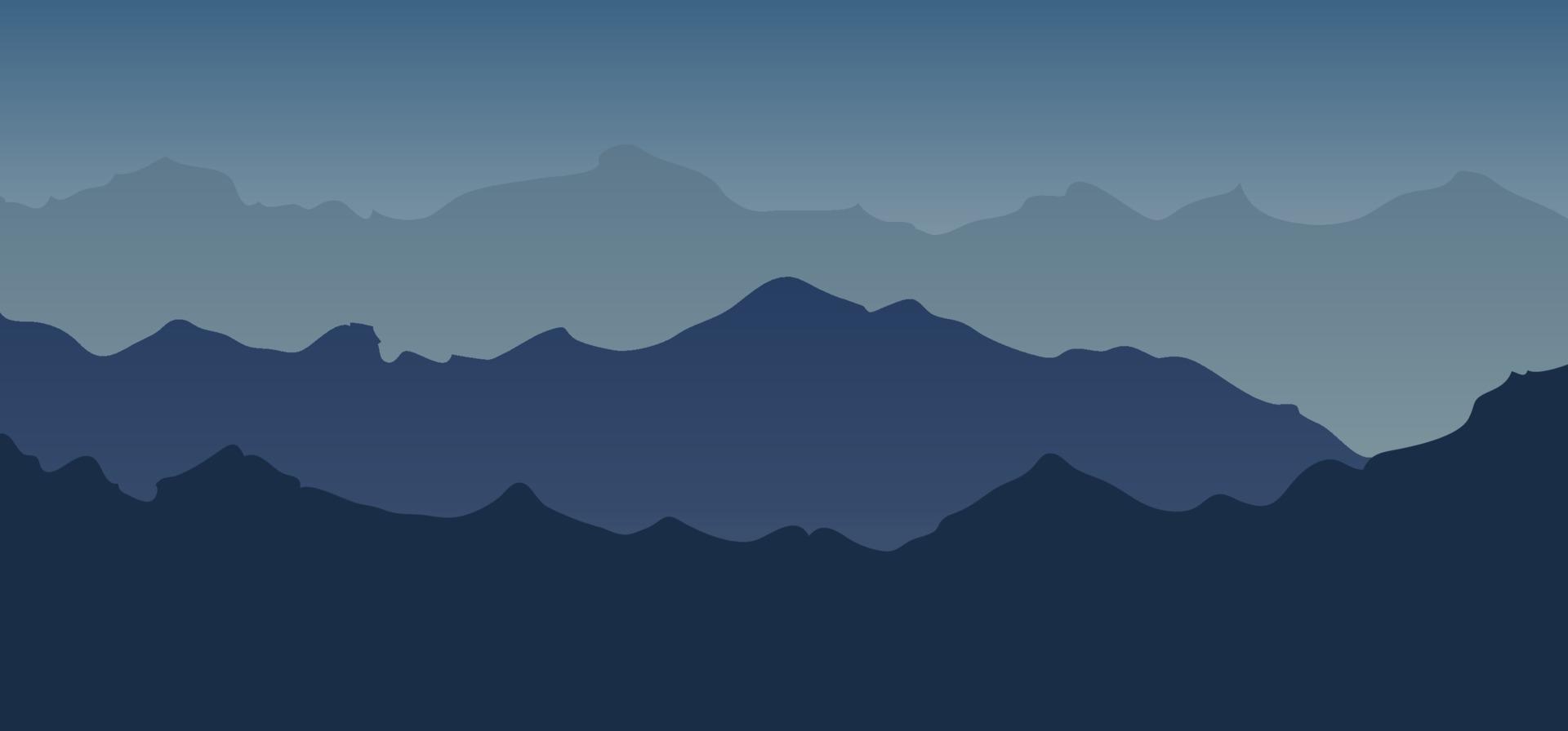 Fondo de silueta de tono azul de vista de paisaje de montaña. vector