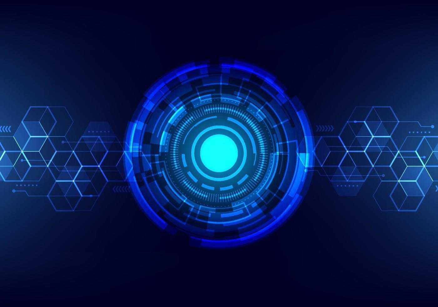 Abstract technology futuristic transfer digital data network to center concept. Blue circle internet tech background. vector