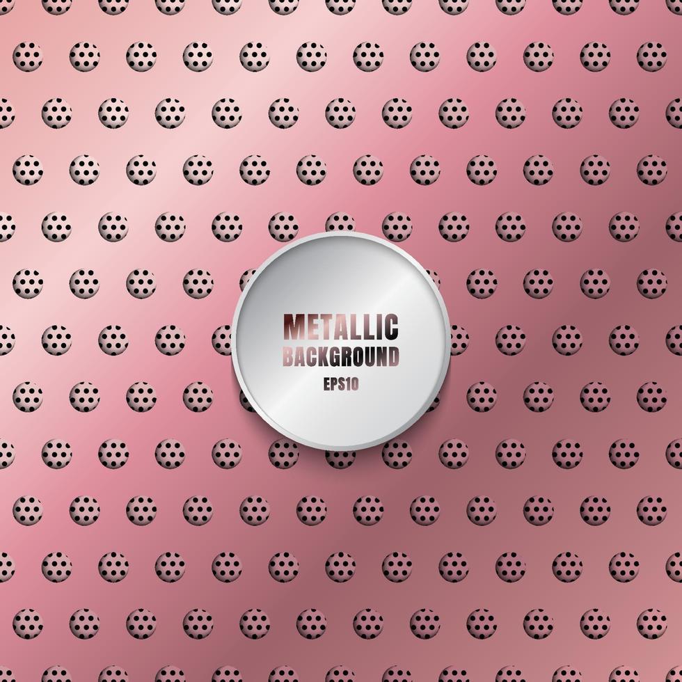 Shiny metal background in pink gold color with circular texture and round holes pattern vector