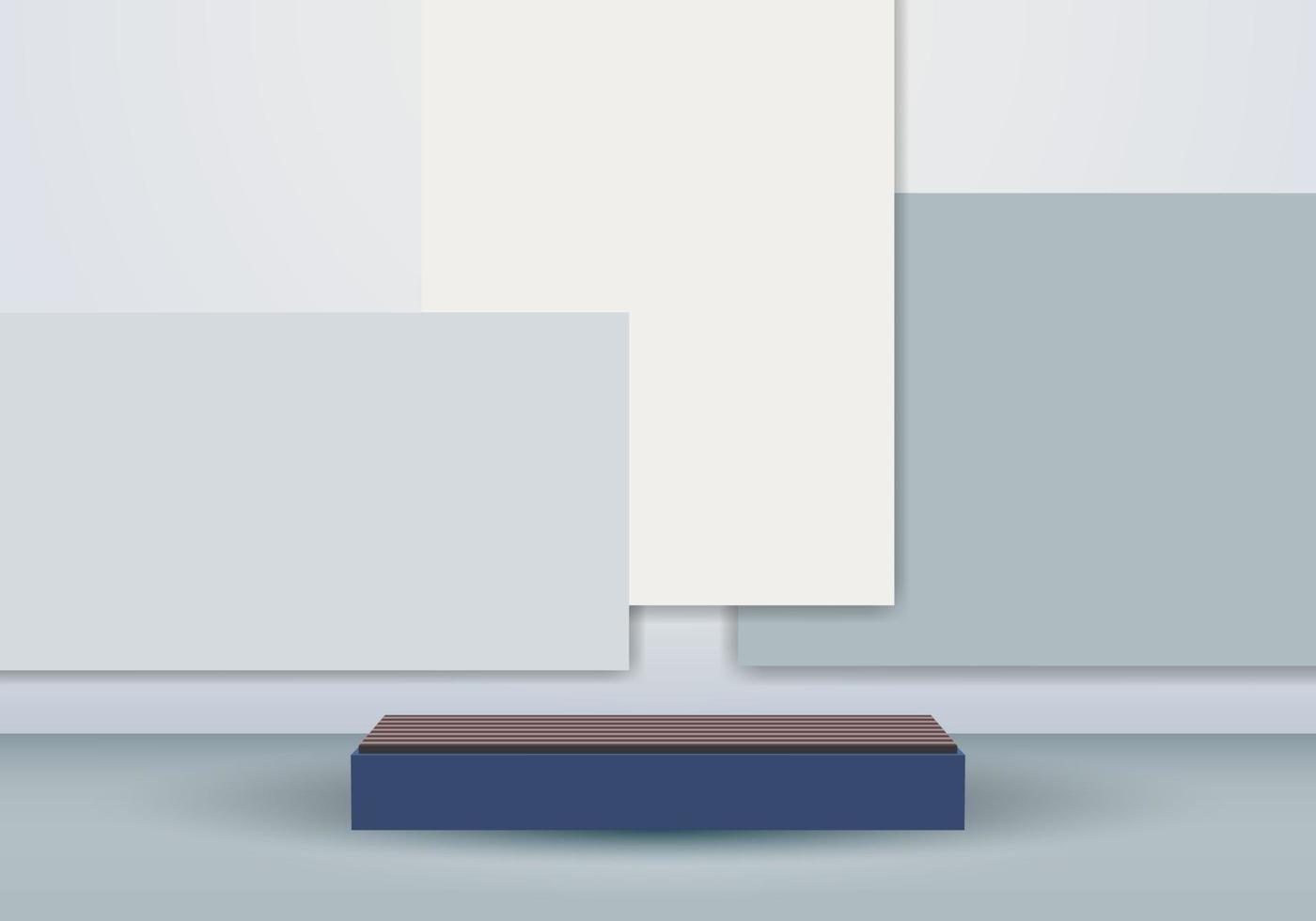 3D blue podium minimal gray geometric scene background. vector