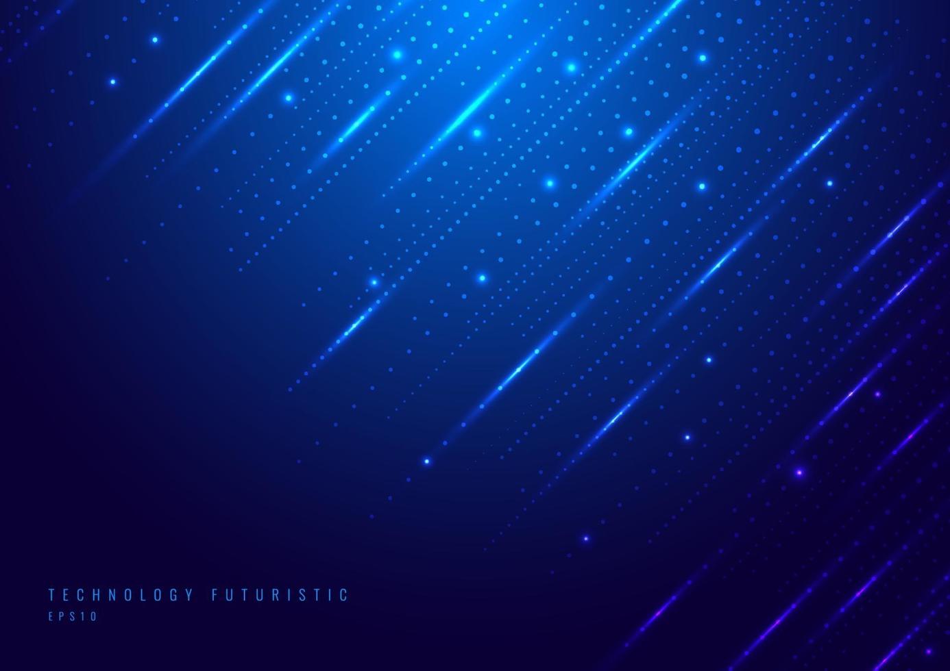 Abstract technology digital futuristic different neon glowing dots particles with lighting on blue background vector