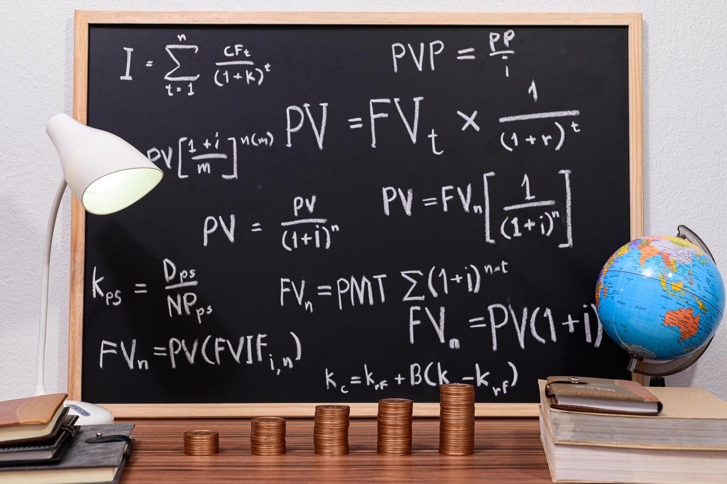 Coins in front of a blackboard photo