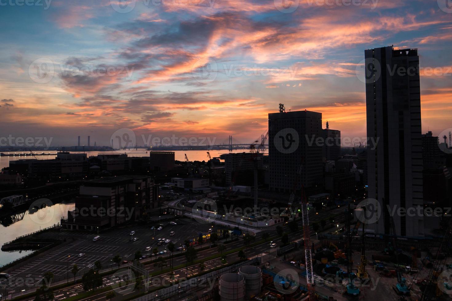 City silhouette at sunset photo