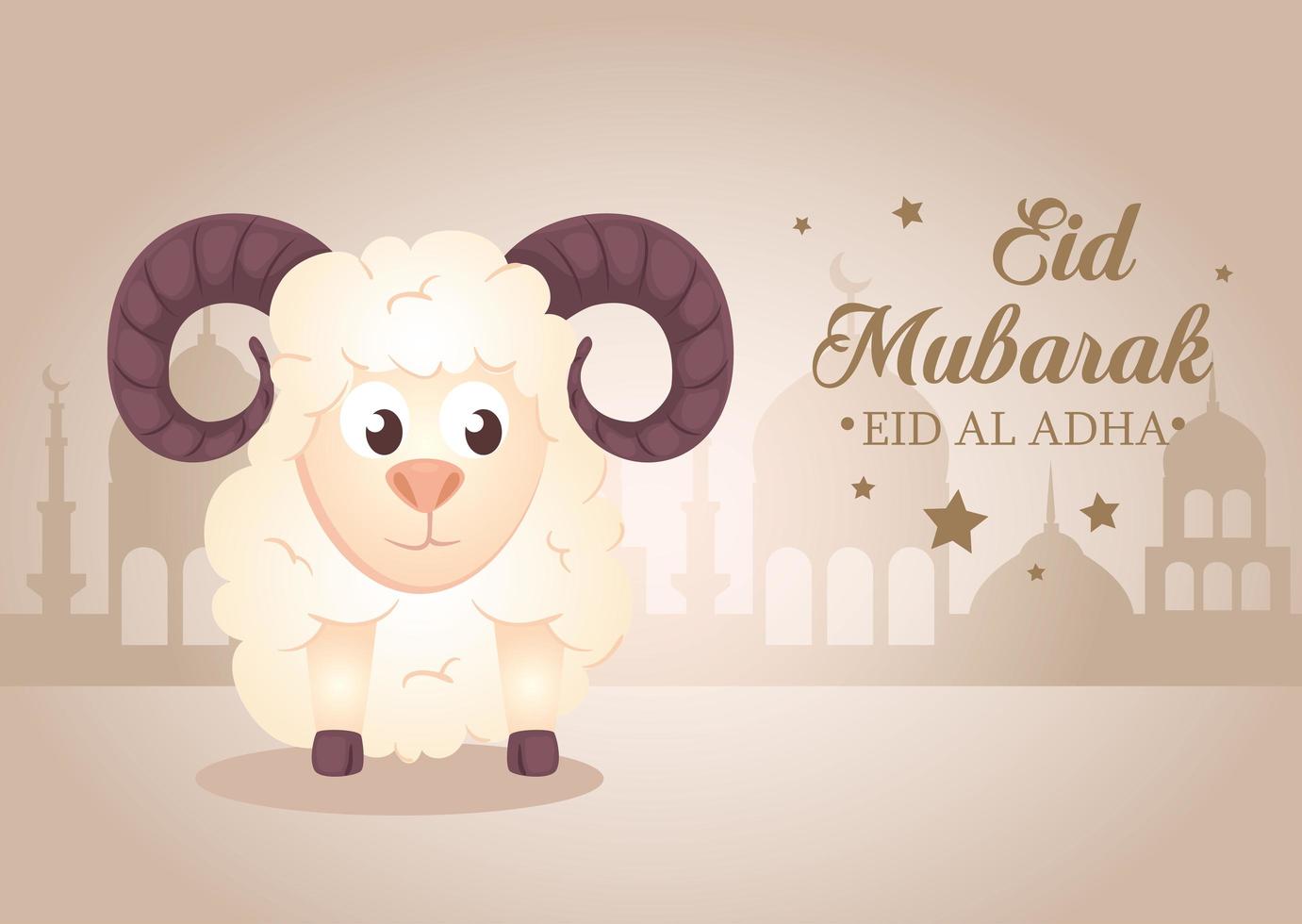 Eid al adha mubarak celebration with sheep vector