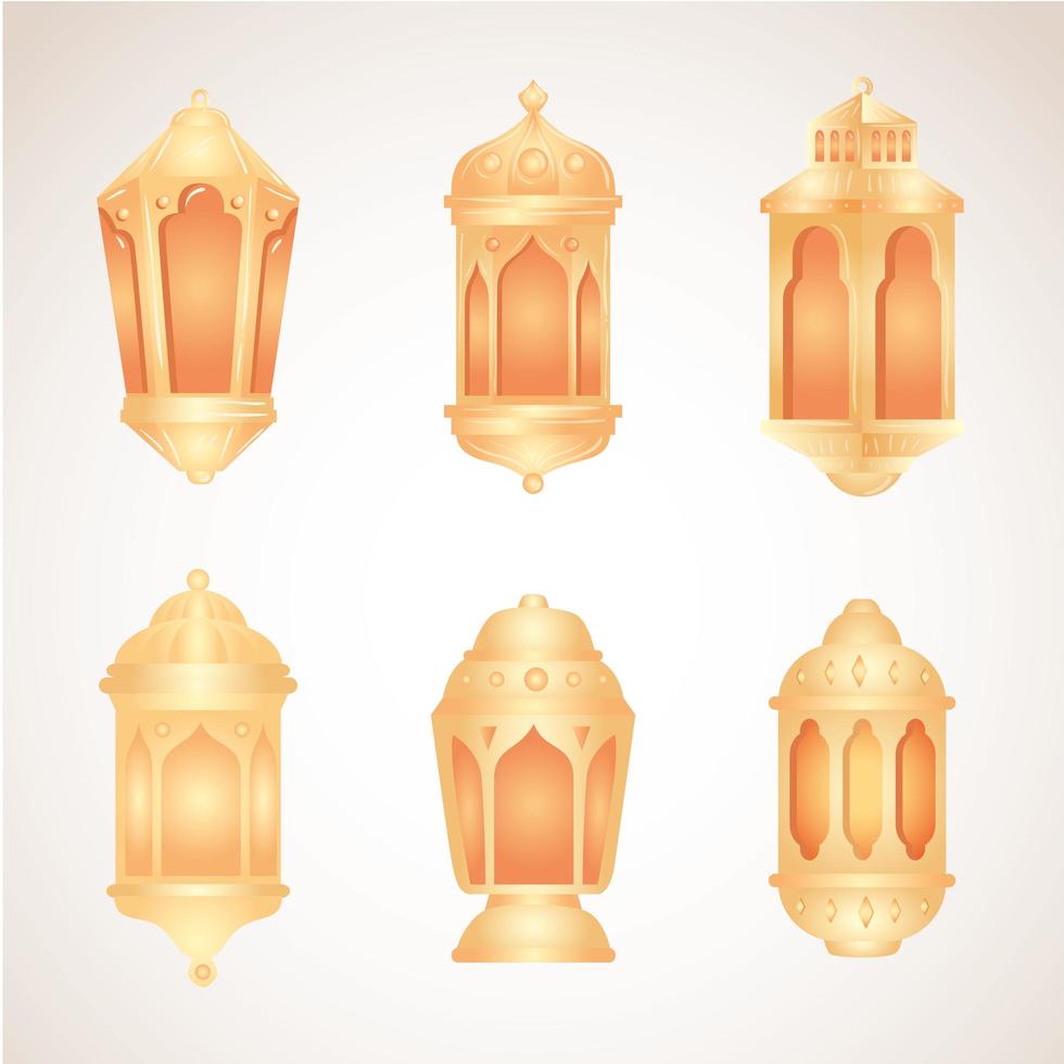 colección de linternas doradas para eid al adha mubarak vector