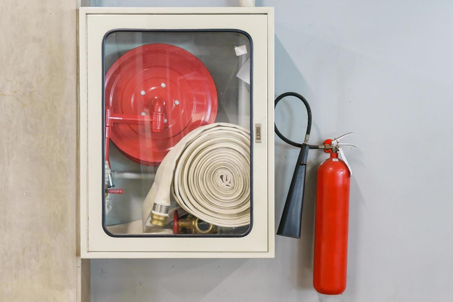 Fire extinguishing equipment on the wall photo