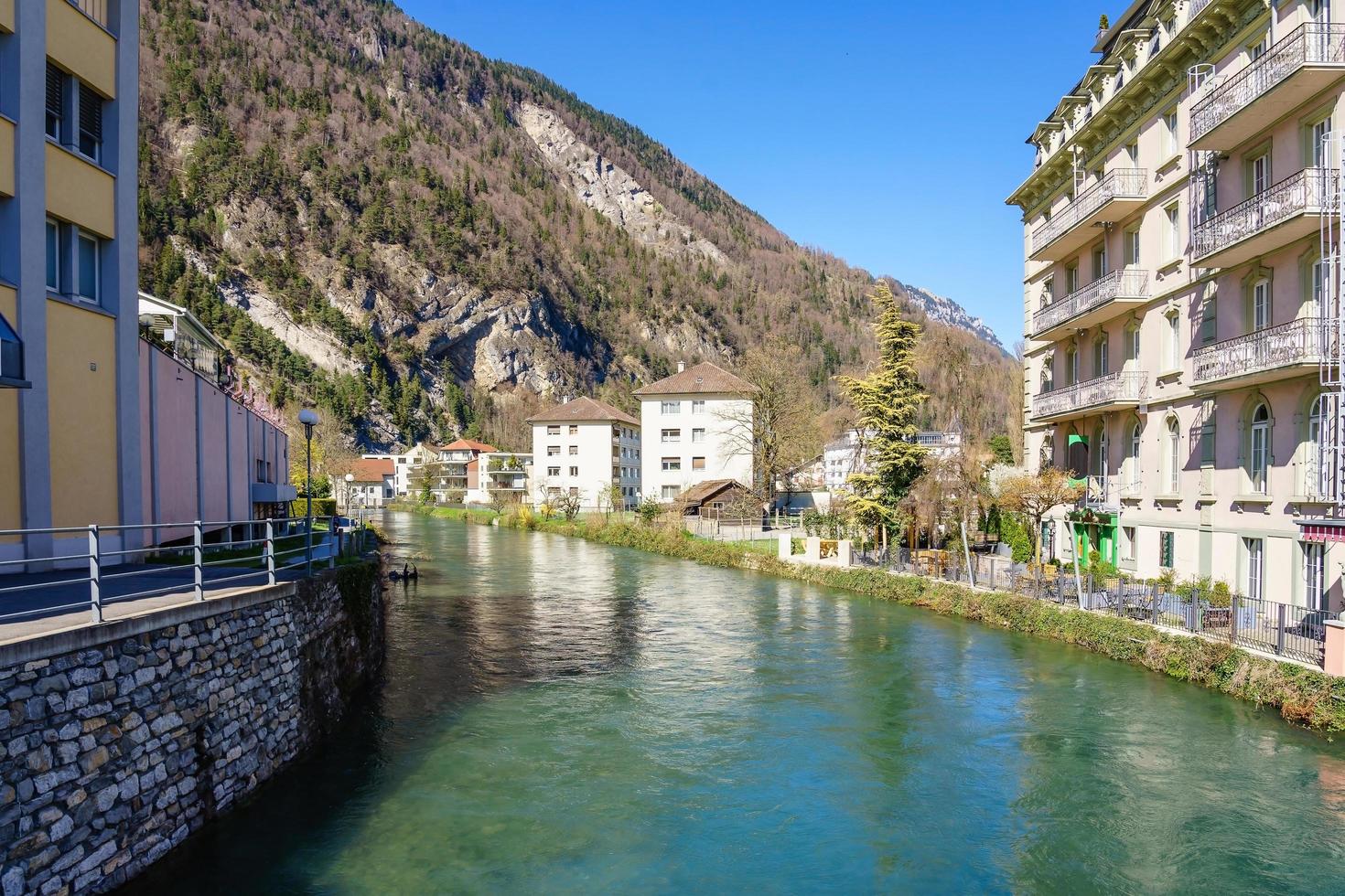 Old town and Interlaken lake canal, Switzerland. photo