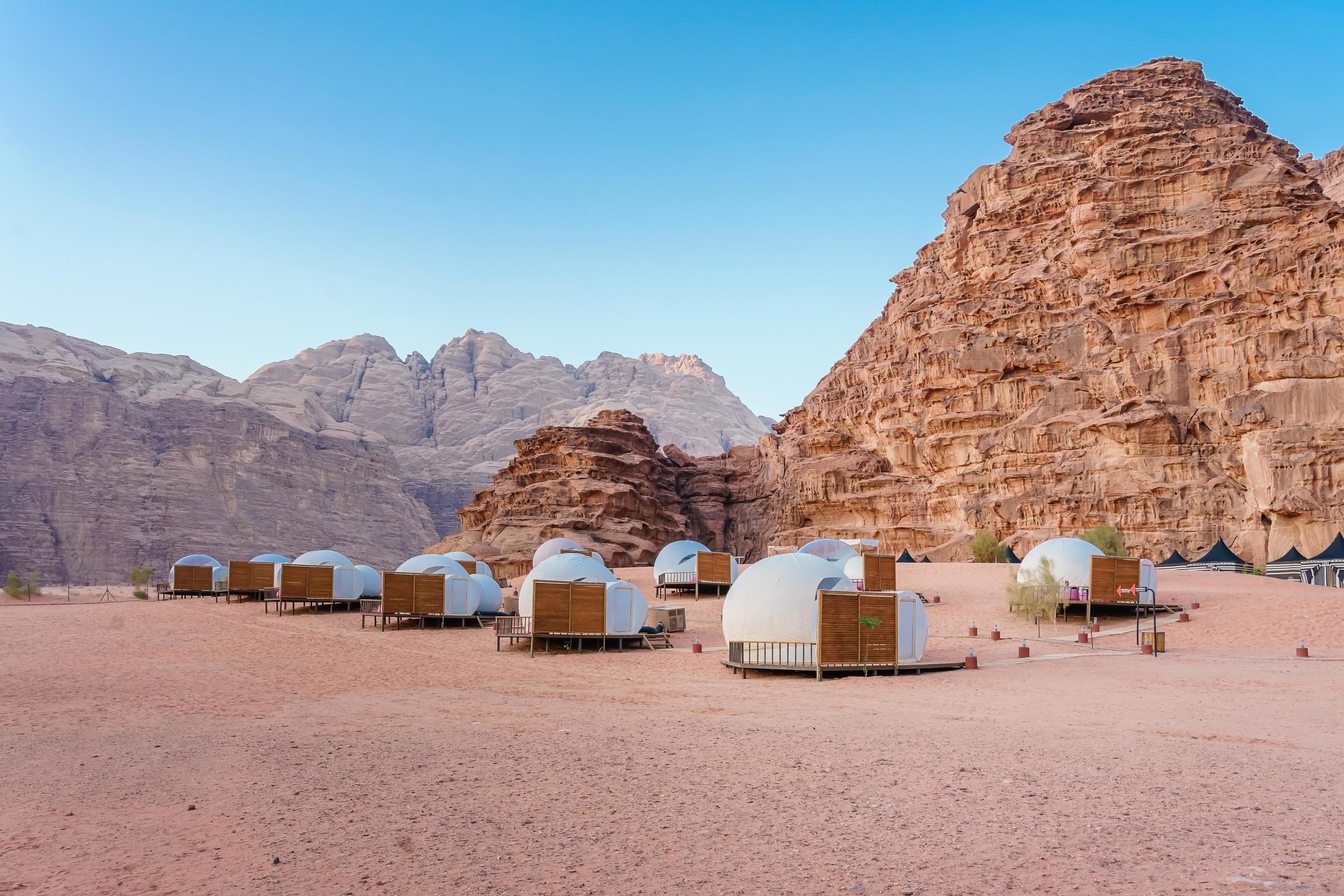 Camping along the rocks in Petra, Wadi Rum, Jordan photo