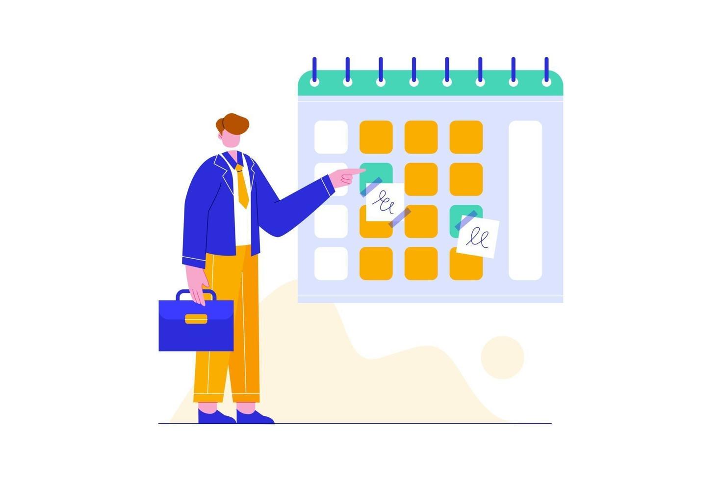 Ilustración de vector de concepto de horario de planificación. gestión de proyectos, reunión e informe financiero.