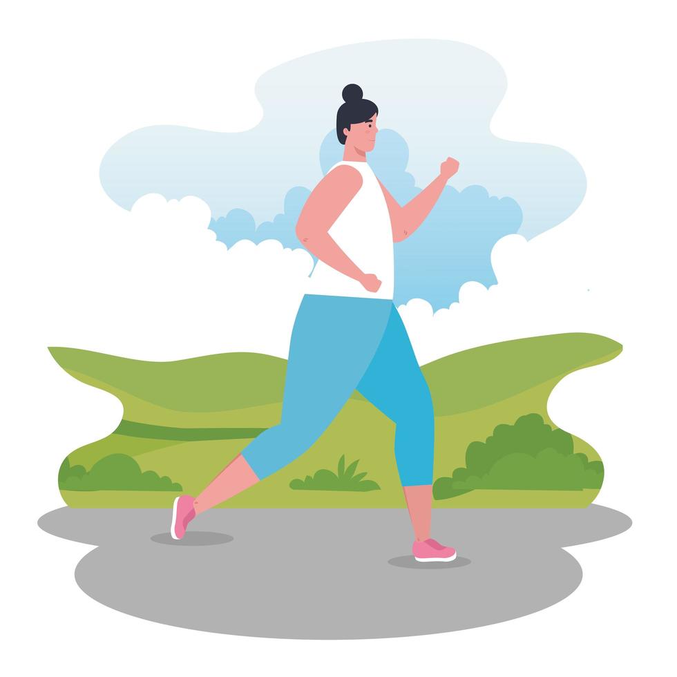 mujer maratonista corriendo al aire libre vector