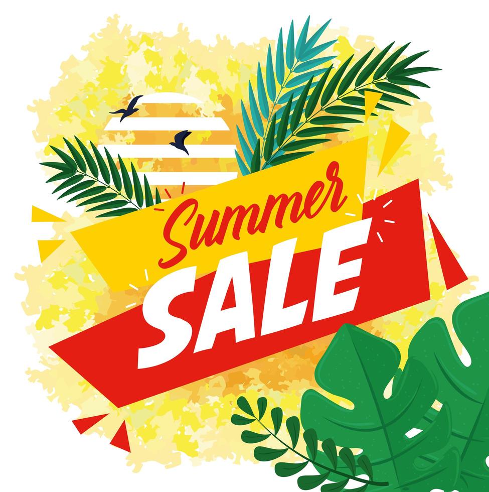 Summer sale banner with tropical leaves vector