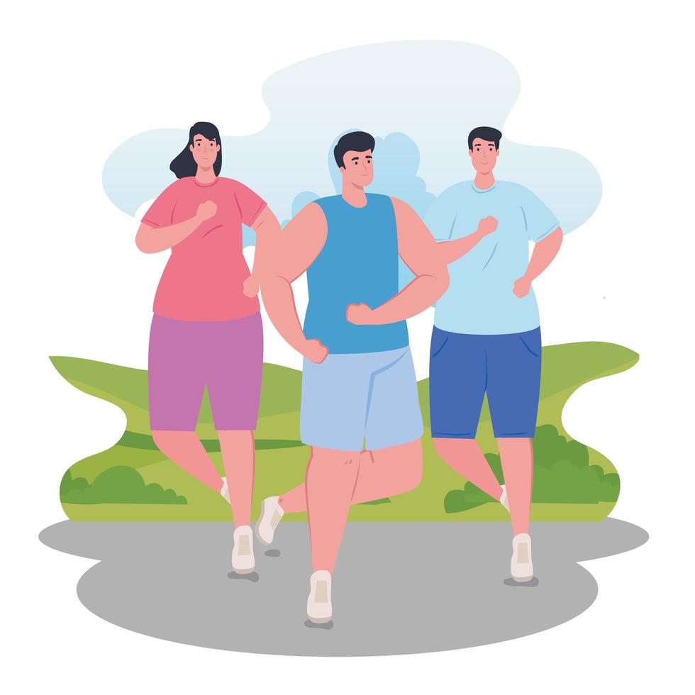 Marathoners running outdoors vector