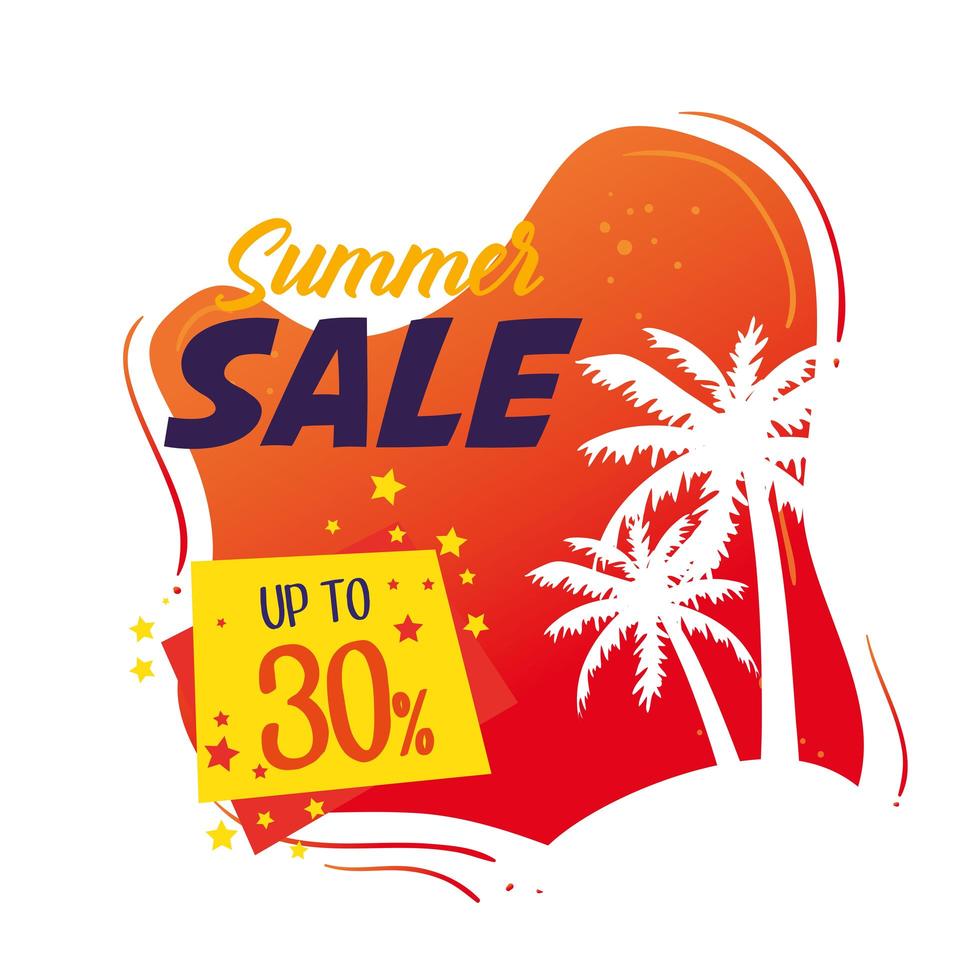 Banner de venta de verano con palmeras. vector