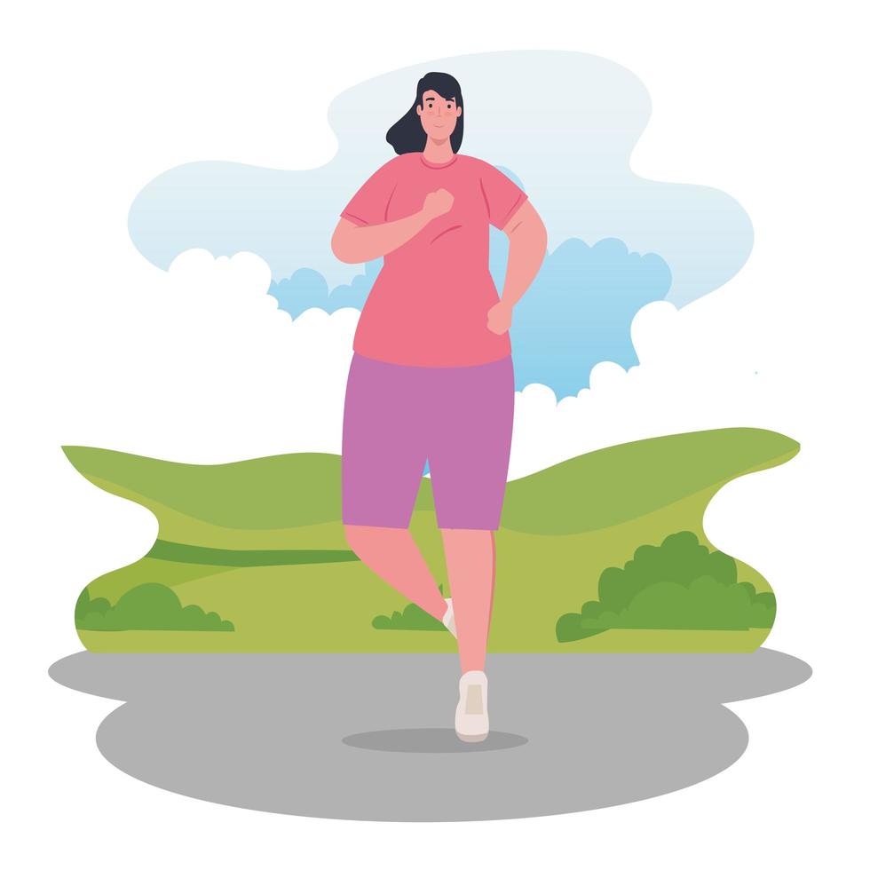 Marathoner woman running outdoors vector