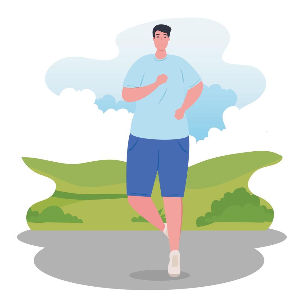 Marathoner man running outdoors vector