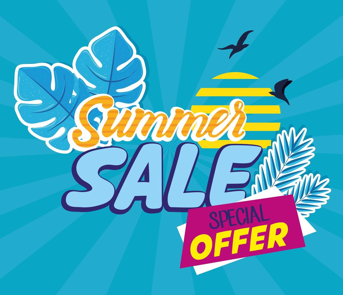 Summer sale banner with tropical leaves vector