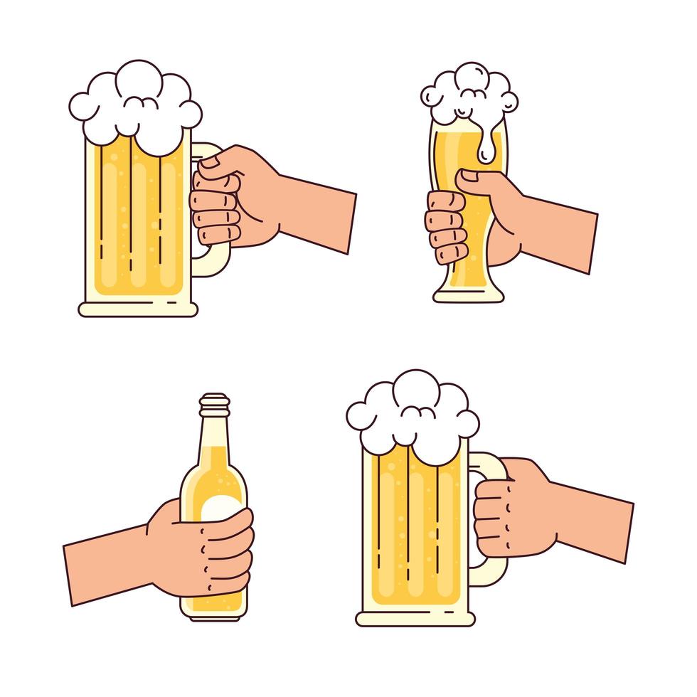 Collection of hands holding beer icons vector