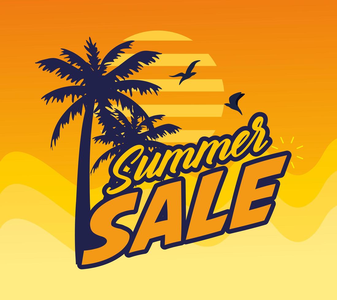 Banner de venta de verano con palmeras. vector